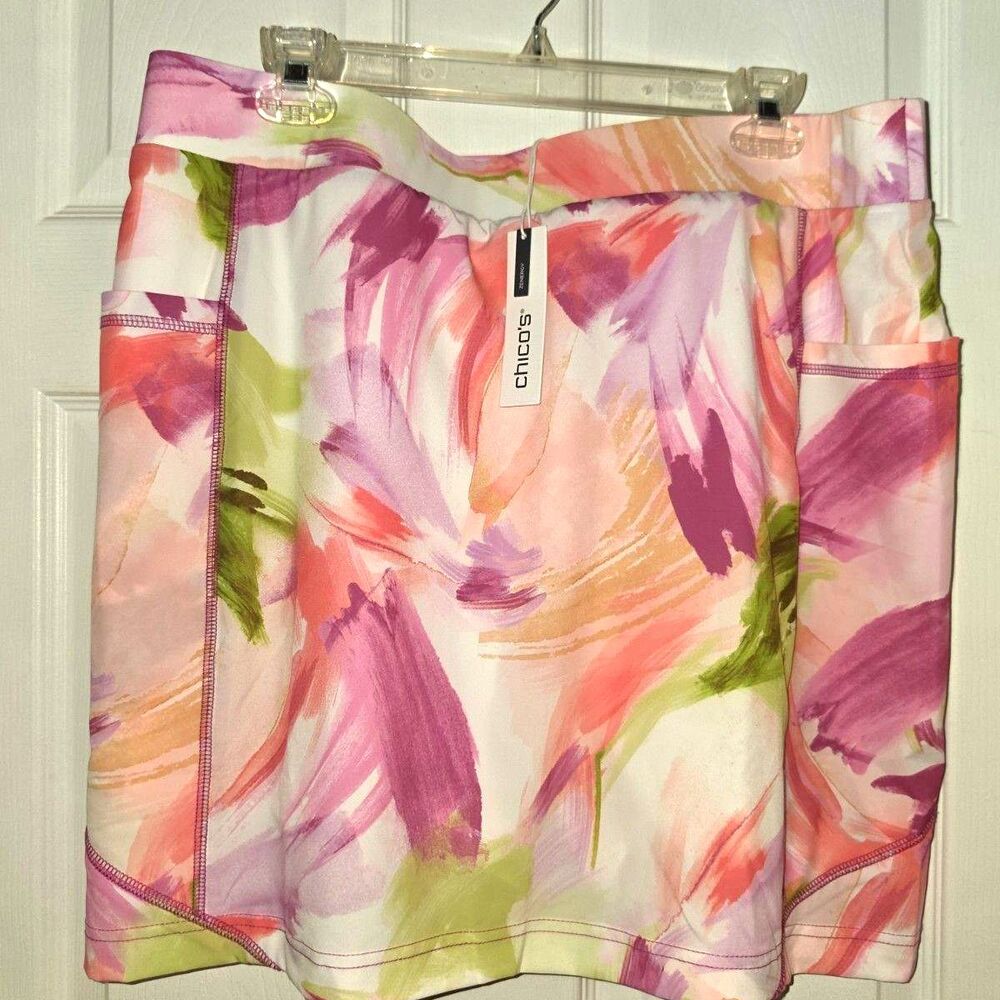 Chico's Zenergy Abstract Watercolor Print Pull-On Skort NWT Athletic Golf 12/14